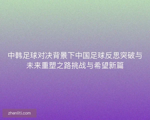 中韩足球对决背景下中国足球反思突破与未来重塑之路挑战与希望新篇